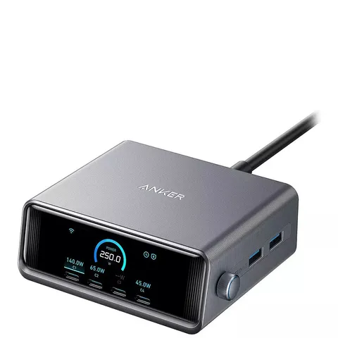 ANKER PRIME, USB-C 6-PORT GAN CHARGING STATION, 250W SUPER FAST CHARGING, SILVER