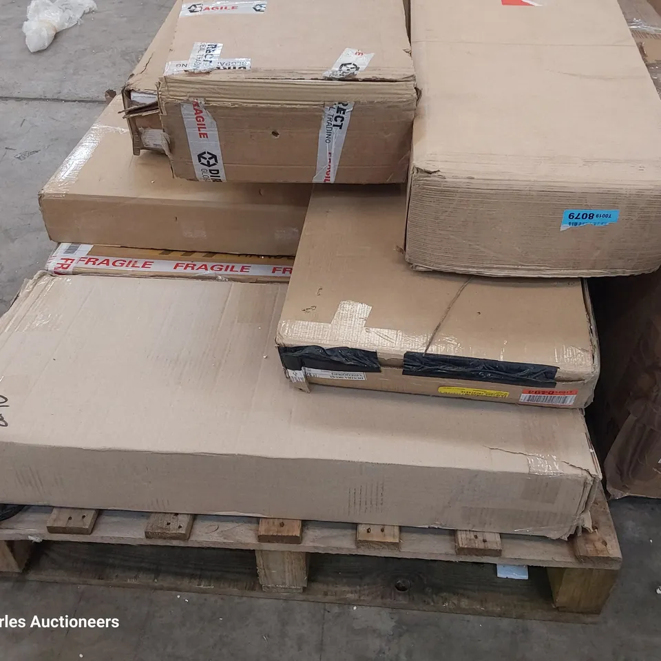 PALLET OF ASSORTED BOXED FURNITURE PARTS INCLUDING BOOKCASES, CHEST OF DRAWERS,
