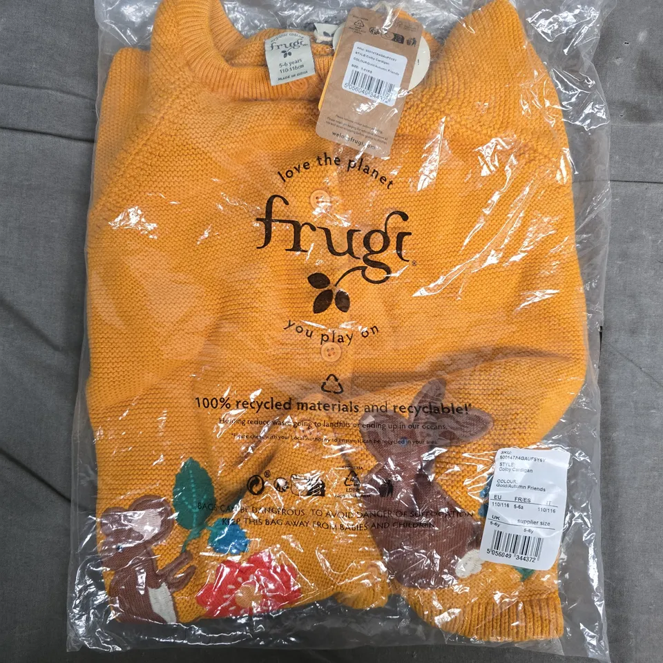 BAGGED FRUGI COLBY CARDIGAN, GOLD/AUTUMN FRIENDS, UK 5-6Y (EU 110/116)