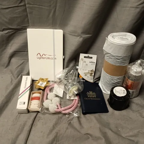 APPROXIMATELY 12 ASSORTED HOUSEHOLD ITEMS TO INCLUDE CROCHET HOOKS, GORILLA GLUE, SAFETY PINS, ETC