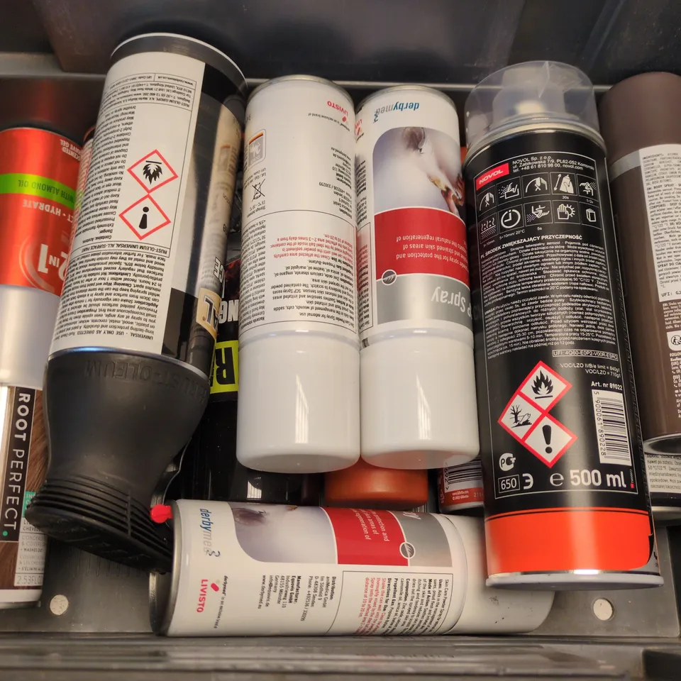APPROXIMATELY 13 ASSORTED AEROSOLS TO INCLUDE SPECTRAL PLAST 705 ADHESION INCREASING AGENT, SCP SPRAY, UNIVERSAL ALL-SURFACE PAINT, ETC - COLLECTION ONLY