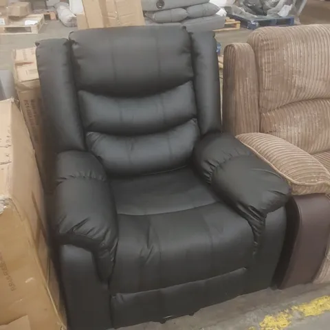 DESIGNER ELECTRIC RECLINER FAUX LEATHER UPHOLSTERED CHAIR - BLACK 