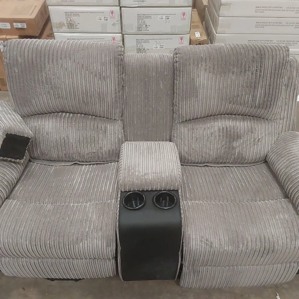 QUALITY DESIGNER 2-SEATER CORDUROY SOFA WITH CUPHOLDERS