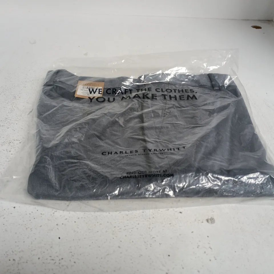 CHARLES TYRWHITT STEEL BLUE SLIM-FIT SMART TEXTURE TROUSERS – 36W X 34L