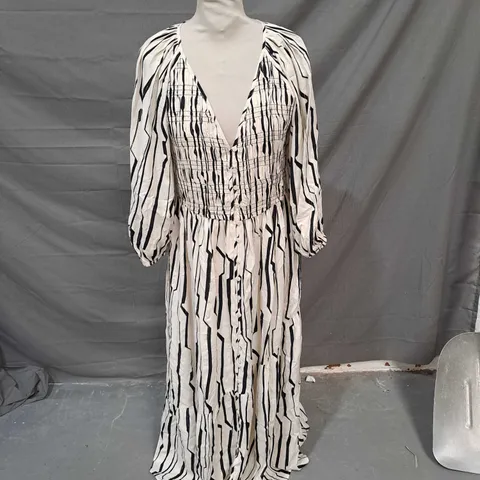 OLIVER BONAS SICILIAN STRIPE PRINTED MIDI DRESS WHITE SIZE 8