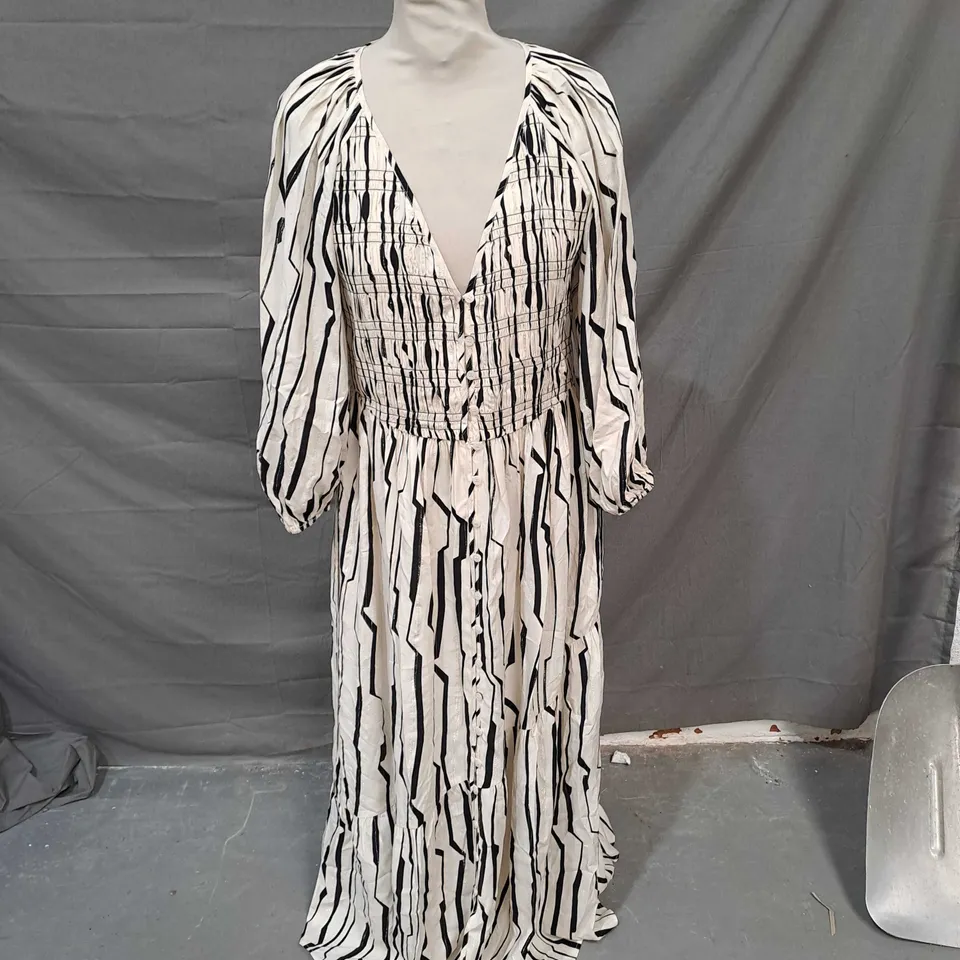OLIVER BONAS SICILIAN STRIPE PRINTED MIDI DRESS WHITE SIZE 8 