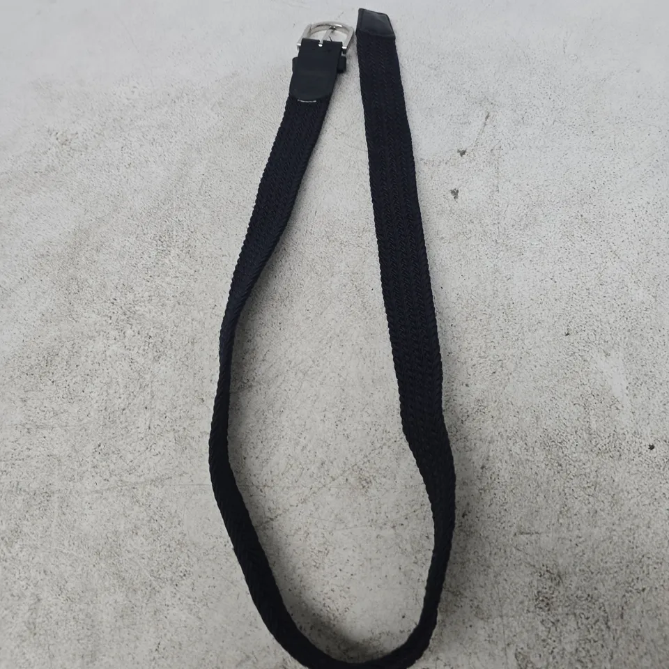 JONES BOOTMAKER NAVY WOVEN BELT WITH LEATHER ENDS
