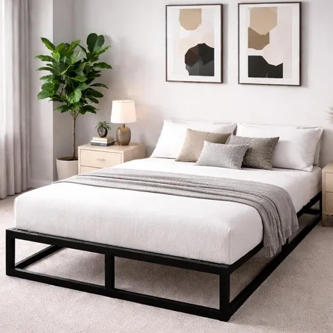 BOXED HOUSE OF HOME DOUBLE BED BLACK PLATFORM BED FRAME, BEDROOM FURNITURE WITH UNDER BED STORAGE SPACE, HEAVY DUTY DOUBLE BED FRAME, EXTRA STRONG EASY ASSEMBLY, LOW PROFILE BED BASE 4.5FT BY 6.3FT