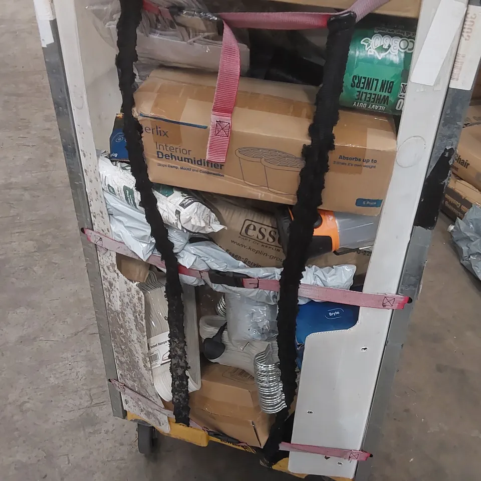CAGE OF ASSORTED CONSUMER PRODUCTS INCLUDING: CLOTHES HANGERS, DEHUMIDIFIERS, GIFT BAGS ECT // CAGE NOT INCLUDED 