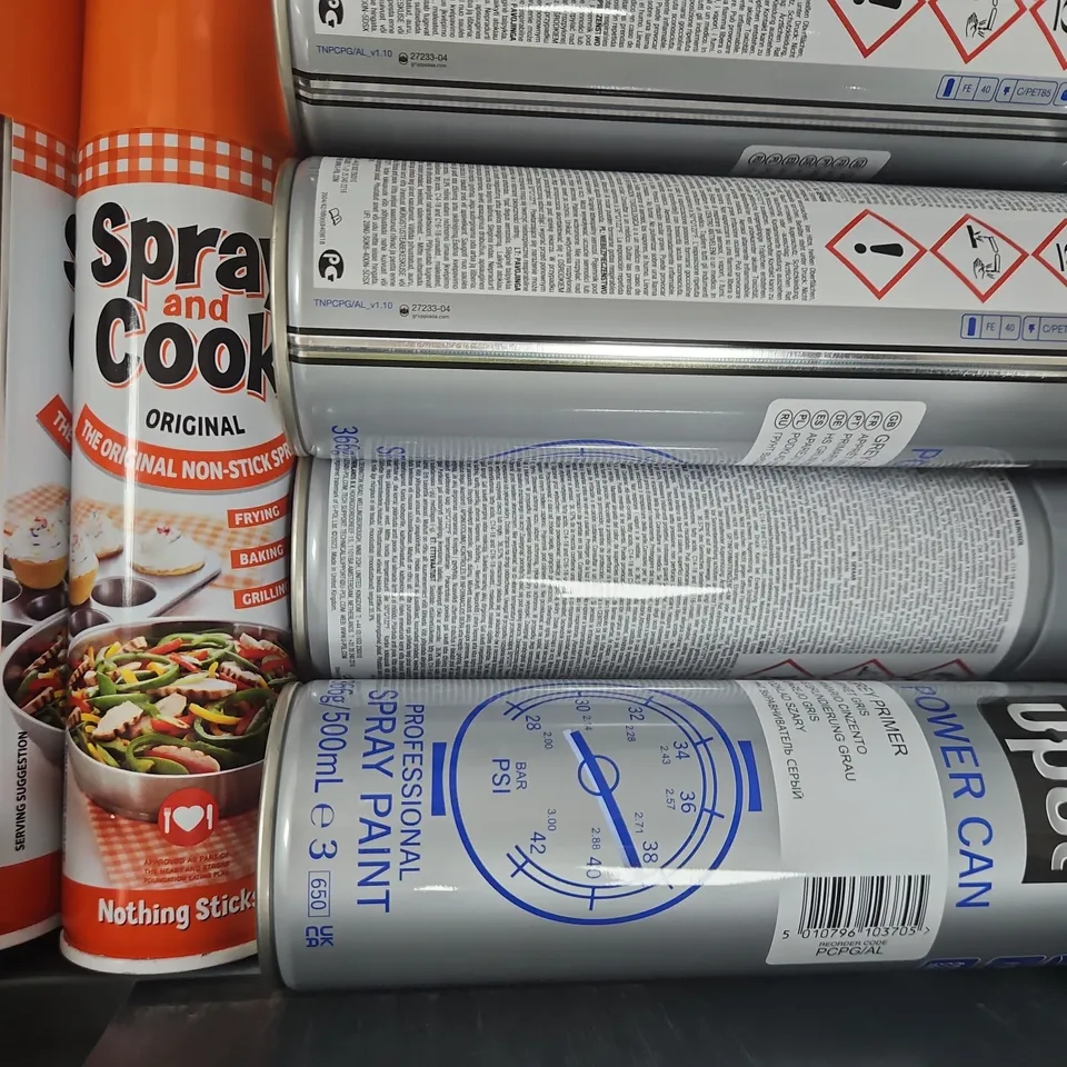 APPROXIMATELY 10 ASSORTED ITEMS TO INCLUDE SPRAY AND COOK, UPOL POWER CAN, ETC - COLLECTION ONLY