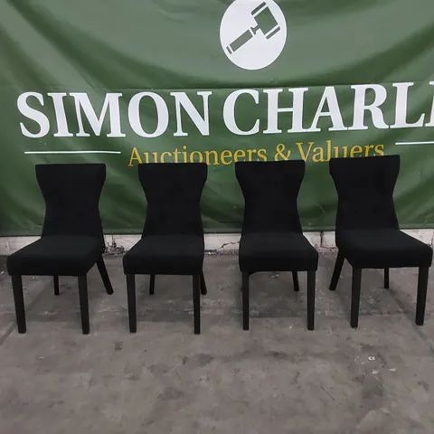 SET OF 4 KENSINGTON BLACK VELVET BUTTON BACK DINING CHAIRS - BLACK LEGS 