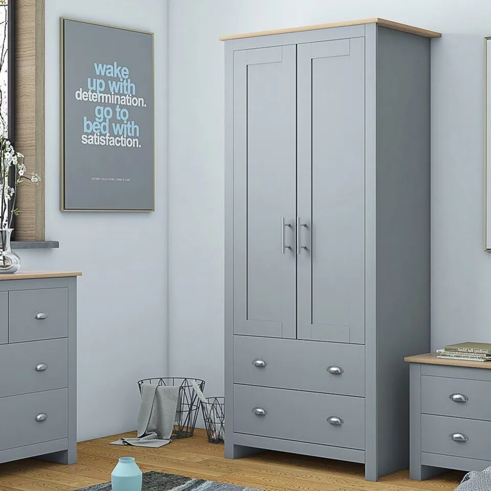BOXED CRESTWOOD GREY/OAK 2 DOOR WARDROBE (2 BOX)