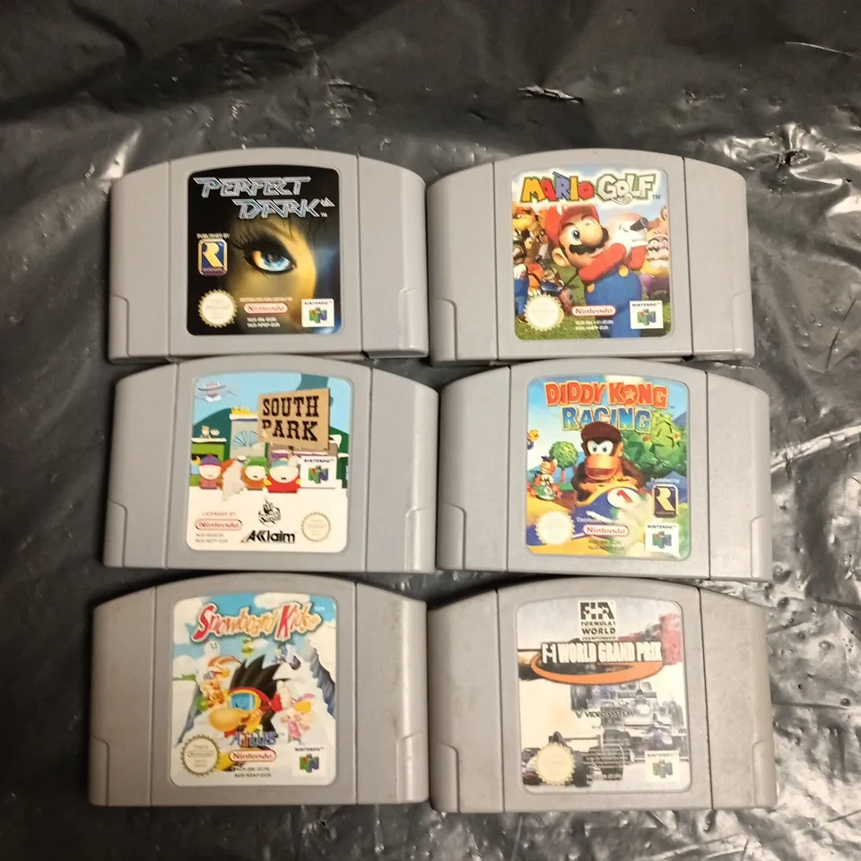 6 X ASSORTED NINTENDO 64 CARTRIDGE GAMES TO INCLUDE PERFECT DARK, MARIO GOLF, SOUTH PARK ETC
