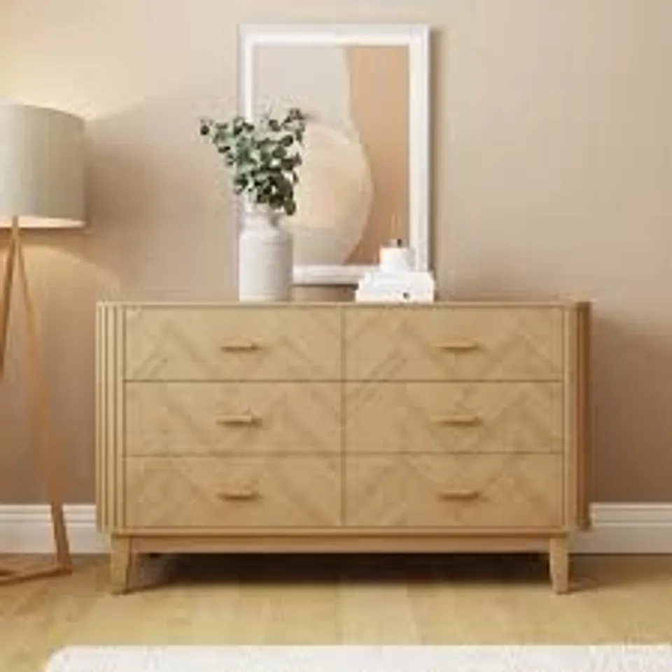 BOXED GFW AXEL 6 DRAWER OAK CHEVRON PATTERN CHEST OF DRAWERS (2 BOXES)