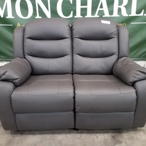 QUALITY DESIGNER 2 SEATER MANUAL RECLINER SOFA - DARK GREY FAUX LEATHER