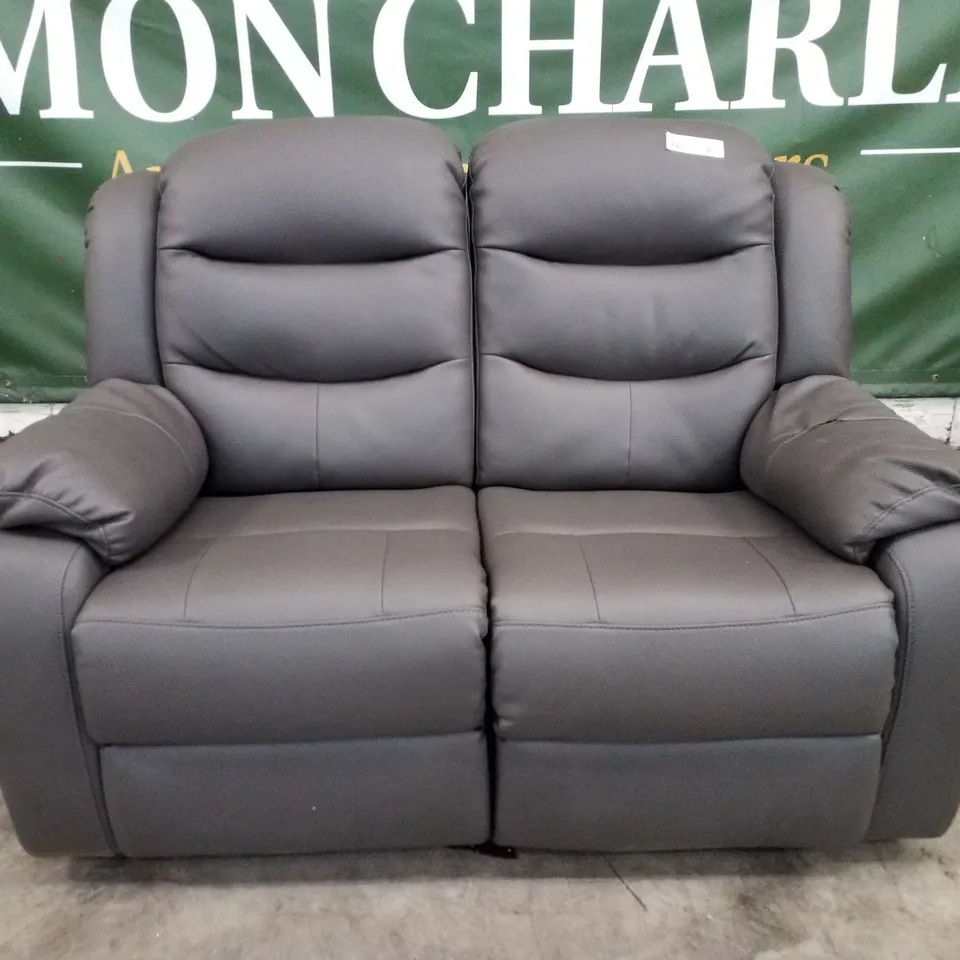 QUALITY DESIGNER 2 SEATER MANUAL RECLINER SOFA - DARK GREY FAUX LEATHER 