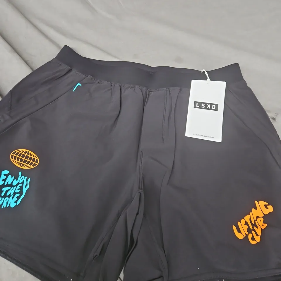 LSKD LIFT 6-INCH SHORT – BLACK WITH BLUE/ORANGE GRAPHICS, MEN'S M
