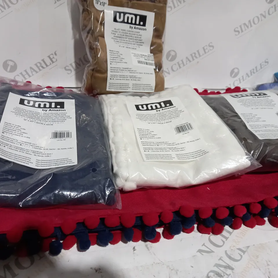 6 COTTON LINEN POM POM CUSHION COVERS - VARY IN COLOUR
