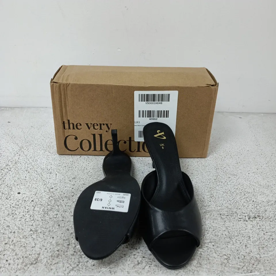 THE VERY COLLECTION HEELED MULE SANDAL - BLACK SIZE UK 6