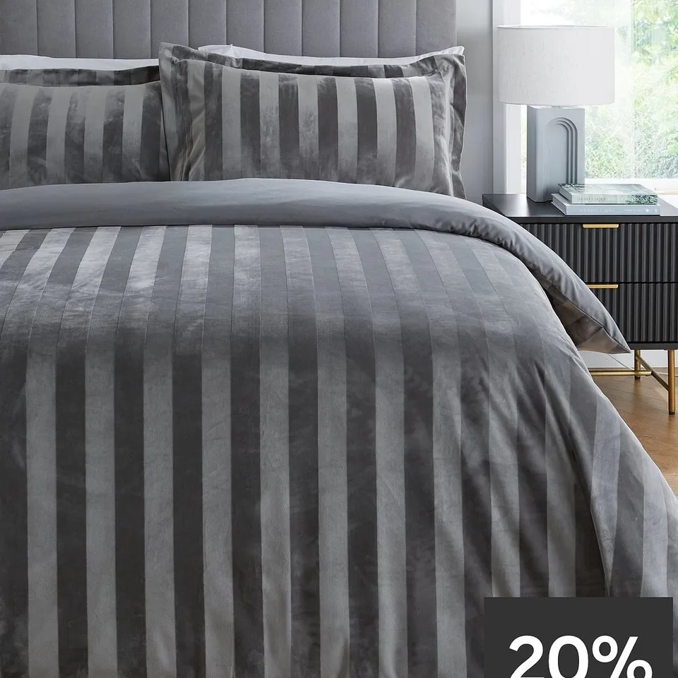 VERY HOME LUXE VELVET STRIPE DUVET COVER SET - SILVER