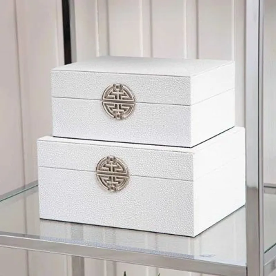 BOXED FAUX LEATHER JEWELRY BOXES, MODERN DESIGN DECORATION STORAGE BOXES - WHITE (1 BOX)