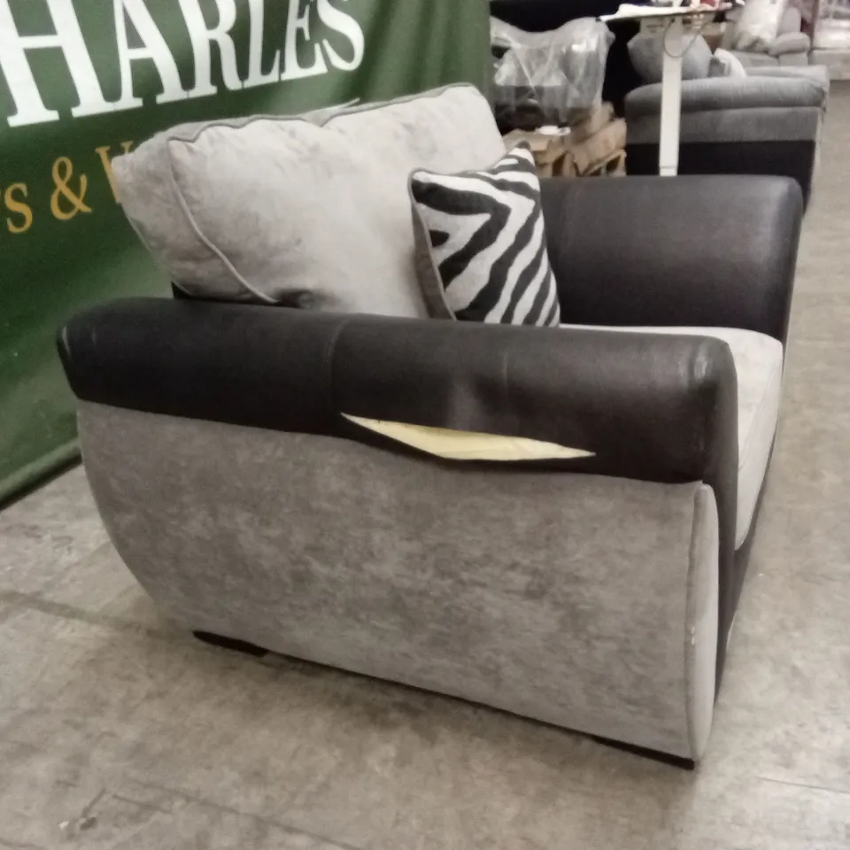 NOVA FABRIC/FAUX LEATHER ARMCHAIR - GREY/BLACK RRP £499