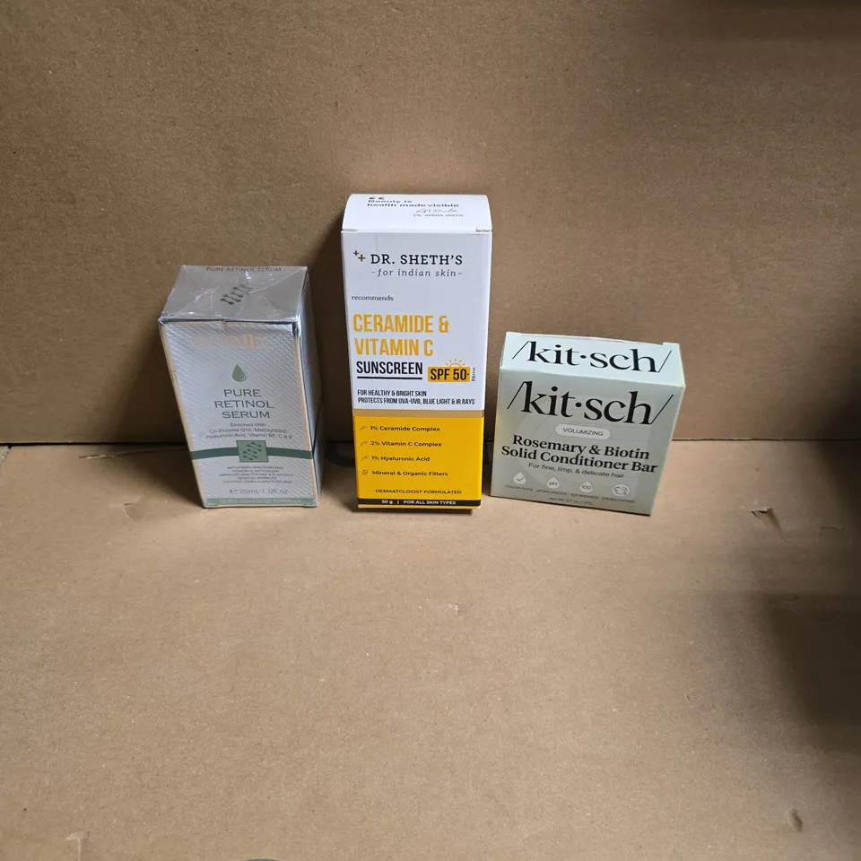 APPROXIMATELY 15 ASSORTED HEALTH & BEAUTY PRODUCTS TO INCLUDE KIT-SCH CONDITIONER BAR, CERAMIDE & VIT C SUNSCREEN, PURE RETINOL SERUM ETC - COLLECTION ONLY