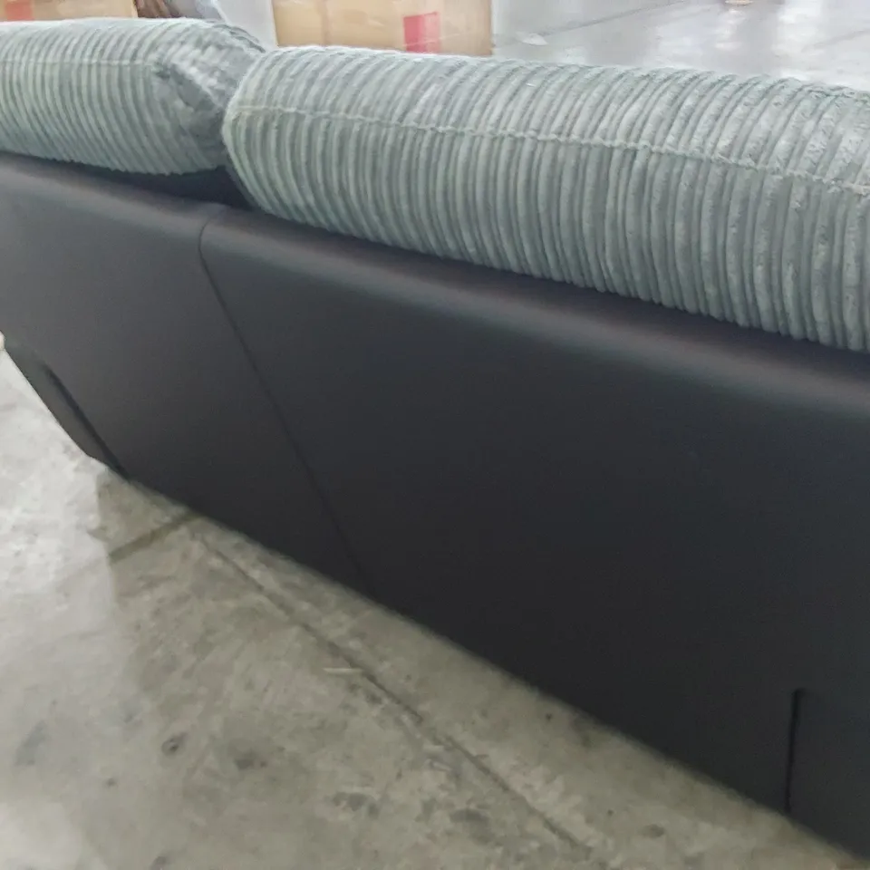 DESIGNER TWO SEATER SOFA BLACK FAUX LEATHER & GREY JUMBO CHORD