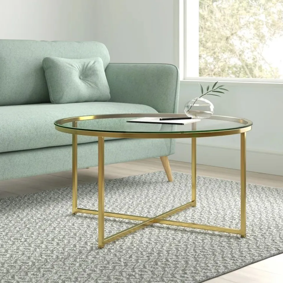 BOXED LEVERETTE CROSS LEG COFFEE TABLE - GLASS