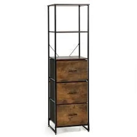 BOXED STORAGE CABINET WITH 3 DRAWERS AND 3-TIER TALL SHELF FOR BEDROOM