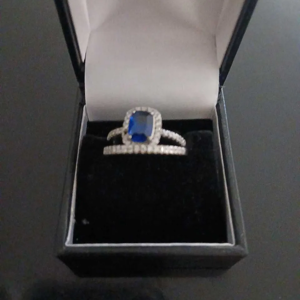 DIAMONIQUE 2CT TW HALO RING SET STERLING SILVER