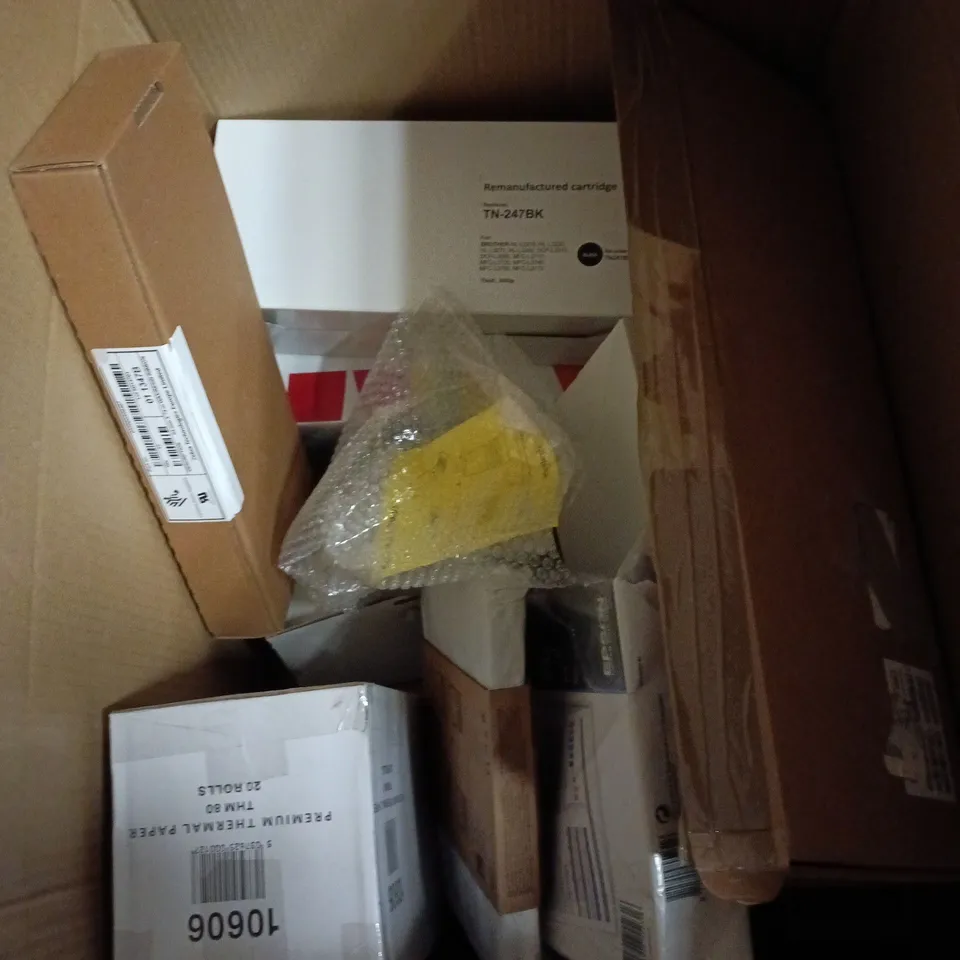 APPROXIMATELY 15 ASSORTED COMPUTER PRODUCTS TO INCLUDE PRINTER PAPER, INK, THERMAL ROLL ETC