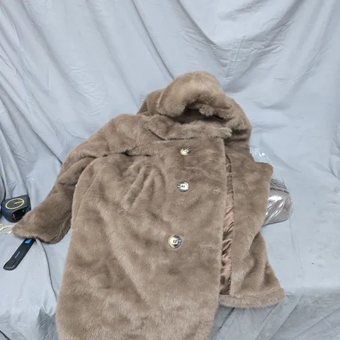 LA MAREY FAUX FUR COAT – BROWN, WOMEN'S, SIZE S/M