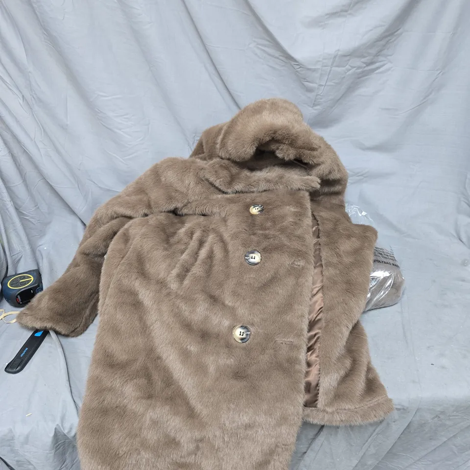 LA MAREY FAUX FUR COAT – BROWN, WOMEN'S, SIZE S/M