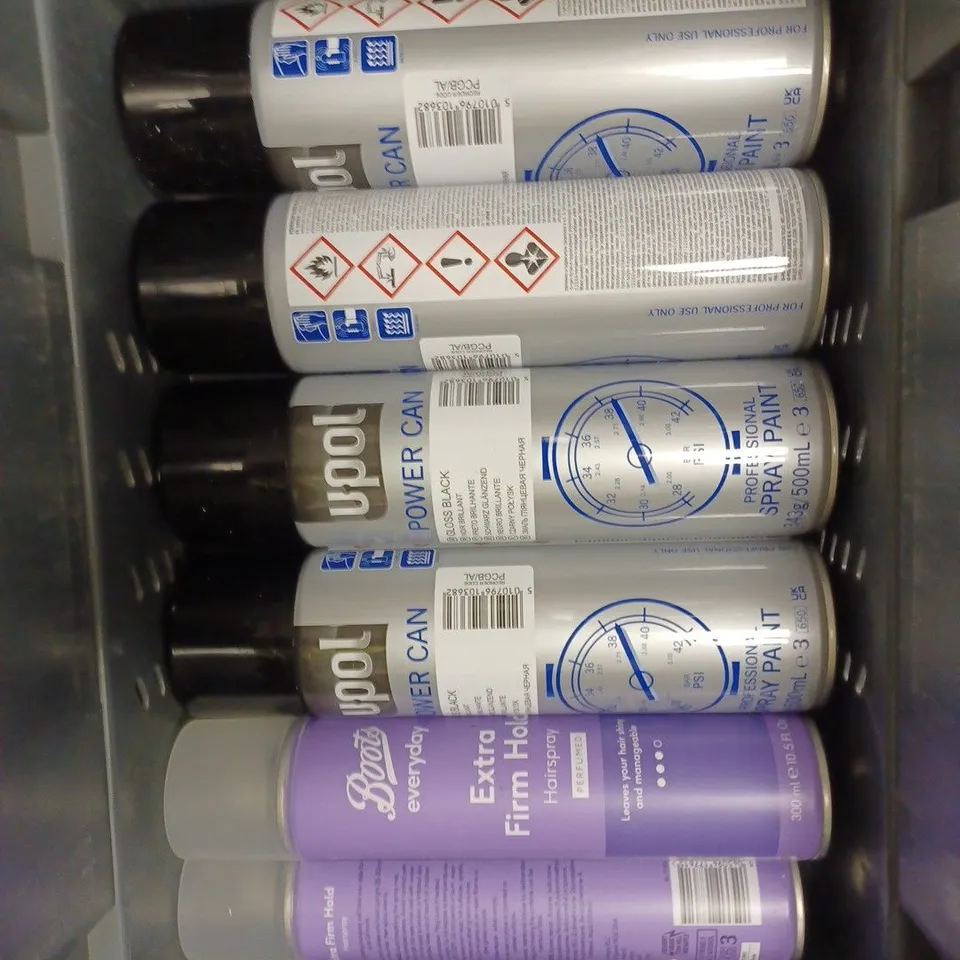BOX OF APPROXIMATELY 20 ASSORTED AEROSOL PRODUCTS TO INCLUDE SURE ANTI-PERSPIRANT, MATT VARNISH, SPRAY ON PLASTER ETC - COLLECTION ONLY 