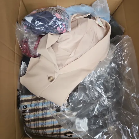 LARGE BOX OF APPROXIMATELY 25 ASSORTED CLOTHING ITEMS IN VARIOUS COLOURS, STYLES AND SIZES - COLLECTION ONLY