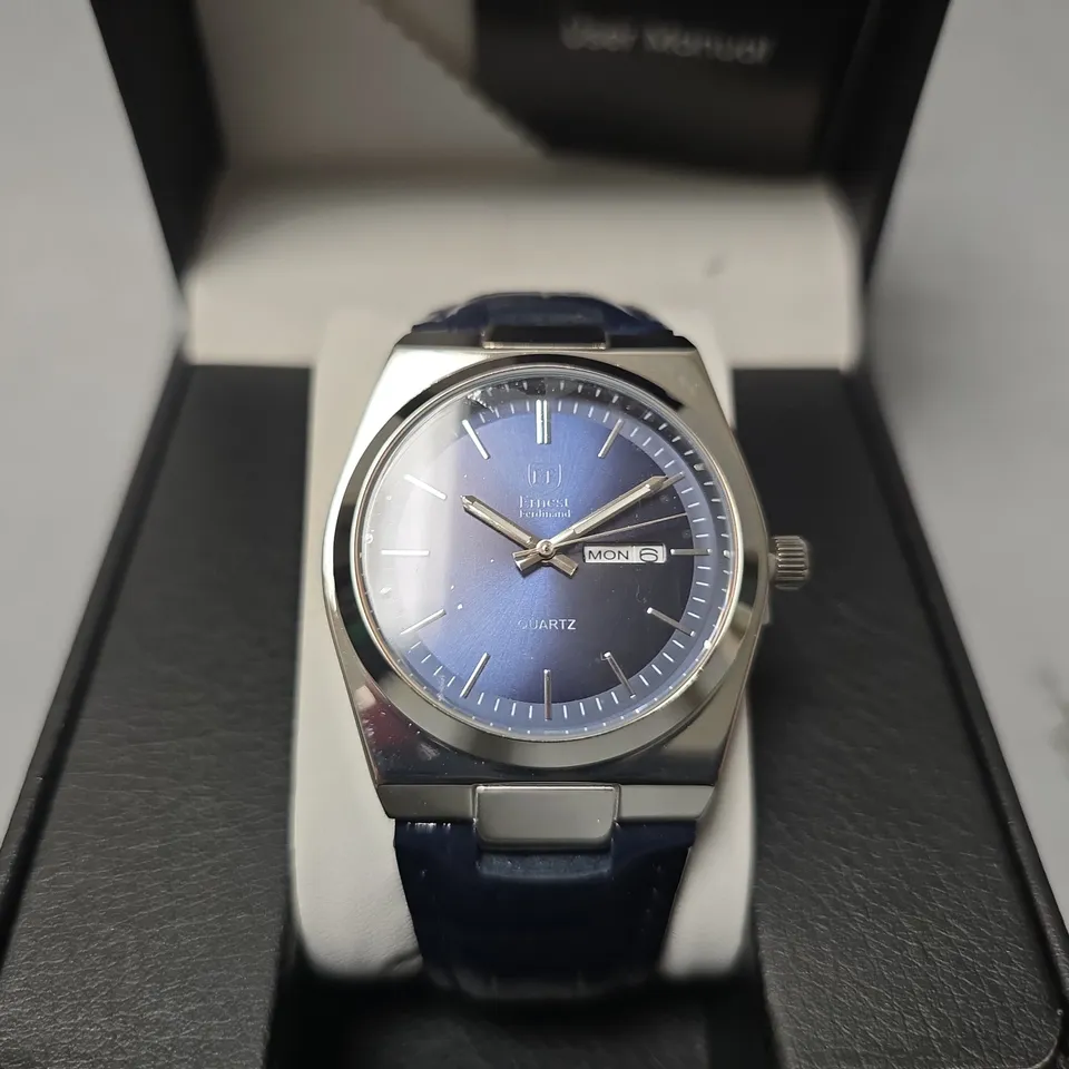 ERNEST FERDINAND WATCH – DAY DATE CALENDAR DIAL – LEATHER STRAP – 3ATM WATER RESISTANT - GIFT BOX