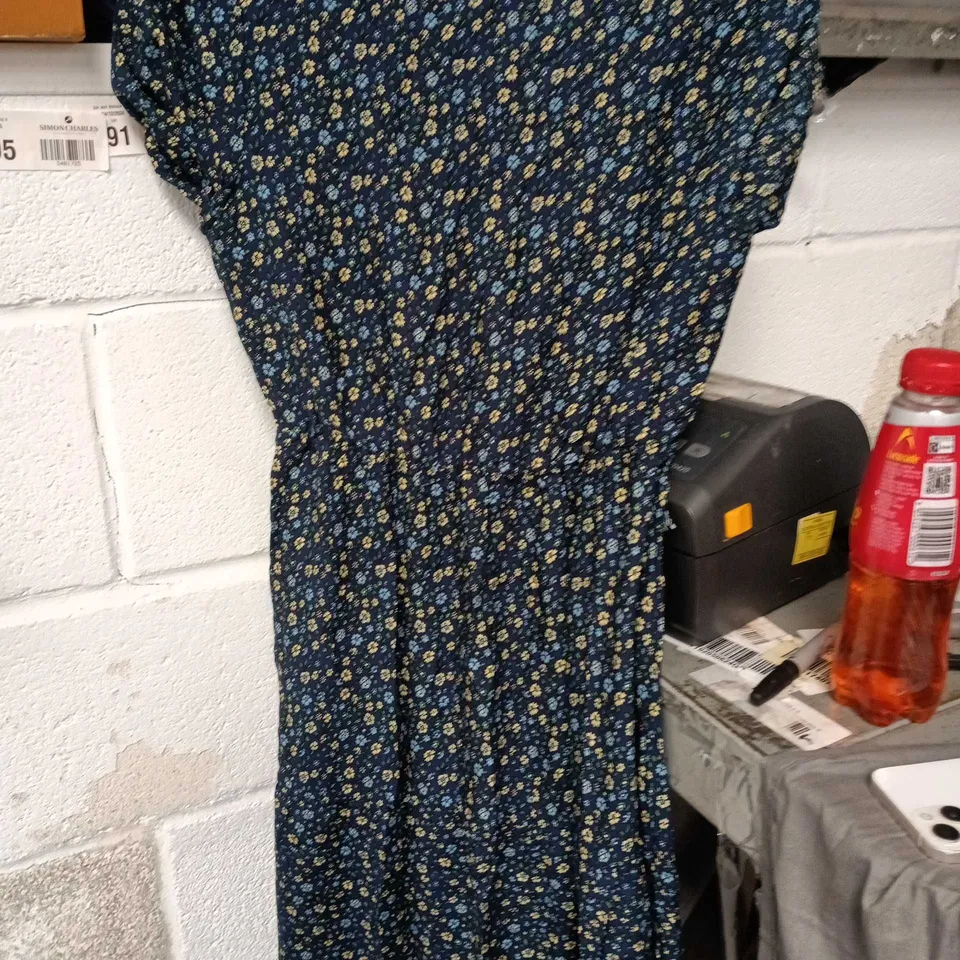 WOMEN'S BLUE FLORAL PRINT DRESS WITH SMALL YELLOW FLOWERS SIZE S