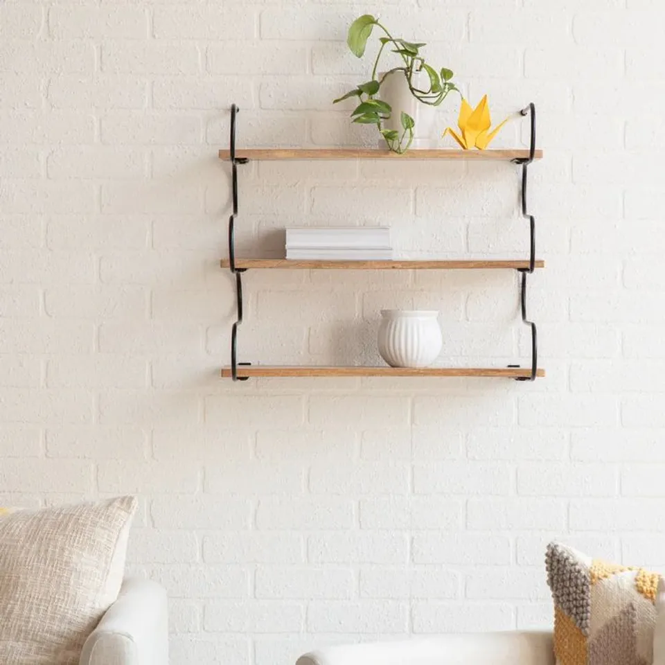 BOXED KASURI 3 PIECE MANGO SOLID WOOD SHELVES