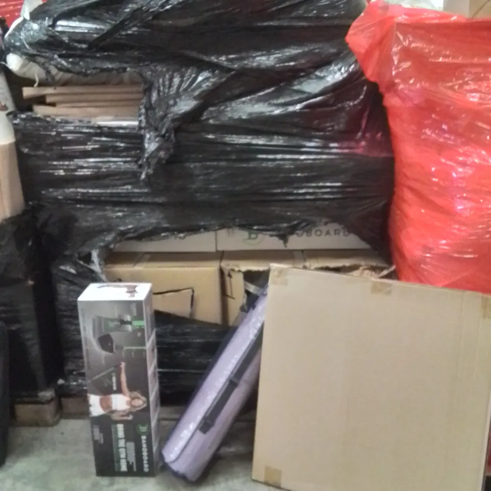 PALLET OF ASSORTED HOUSEHOLD GOODS AND PRODUCTS TO INCLUDE;LED CEILING PANEL,SPORTS BANDS,YOGA MAT 