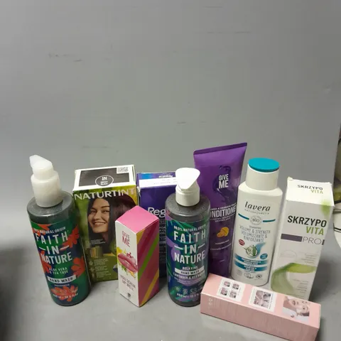 APPROXIMATELY 14 ASSORTED COSMETICS ITEMS TO SKRZYPO VITA PRO HAIR LOSS SHAMPOO, FAITH IN NATURE HAND WASH, REGAINE FOR WOMEN SCALP FOAM, ETC