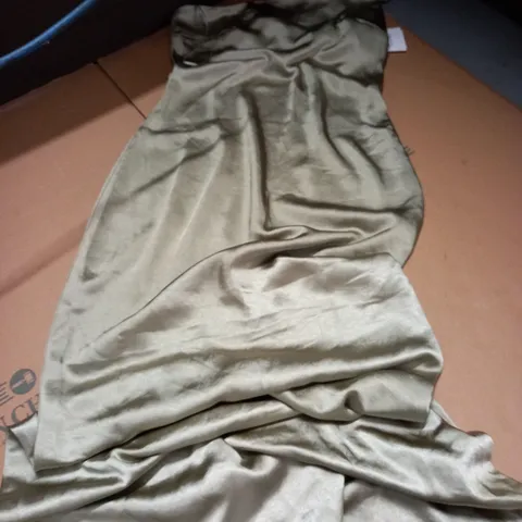 PRETTY LAVISH OLIVE SATIN ONE SHOULDER BRIDESMAID MAXI DRESS - SIZE 8