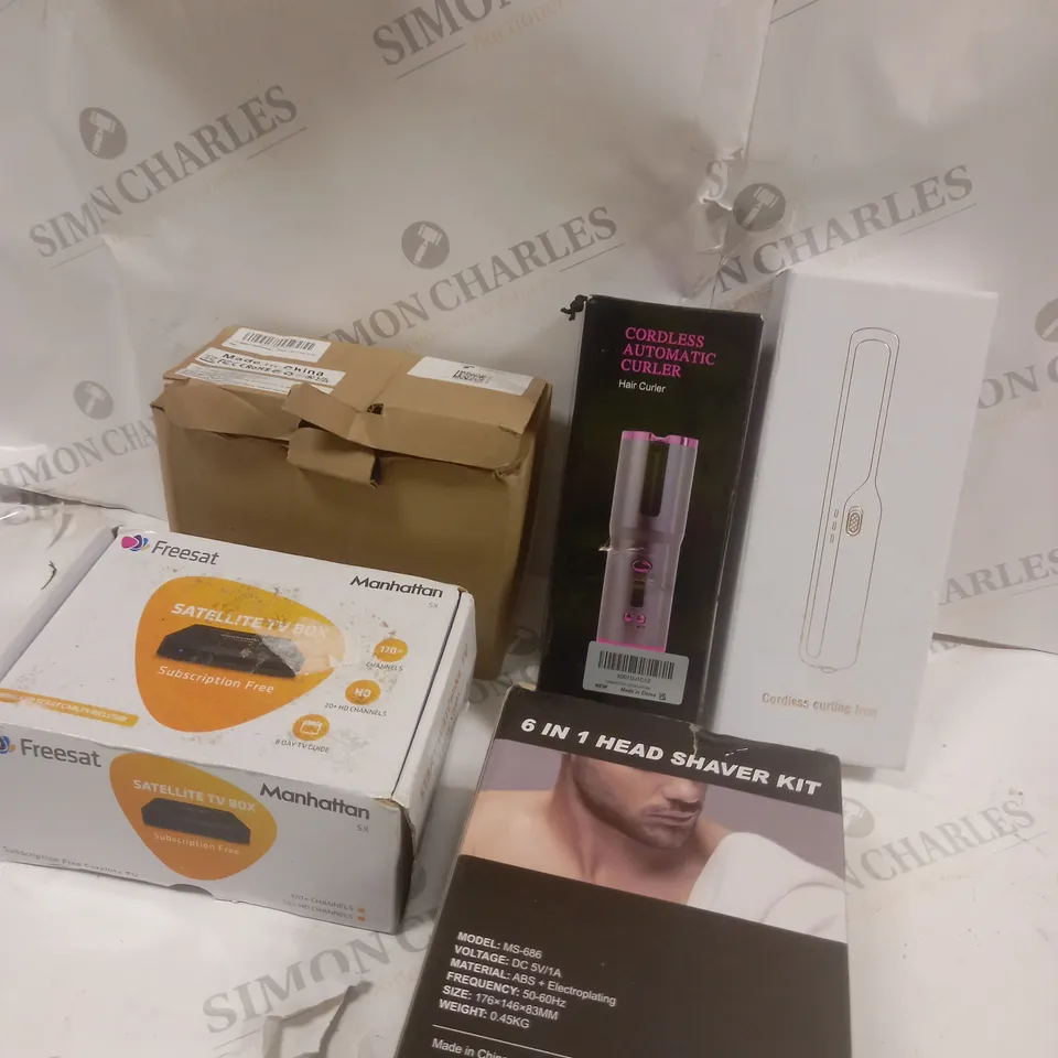 BOX OF APPROXIMATELY 5 ASSORTED ITEMS TO INCLUDE HAIR CURLER, SHAVER KIT, SATELITE BOX ETC