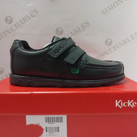 KICKERS FRAGMA MOC TWIN VELCRO LEATHER SCHOOL SHOES IN BLACK - UK 6