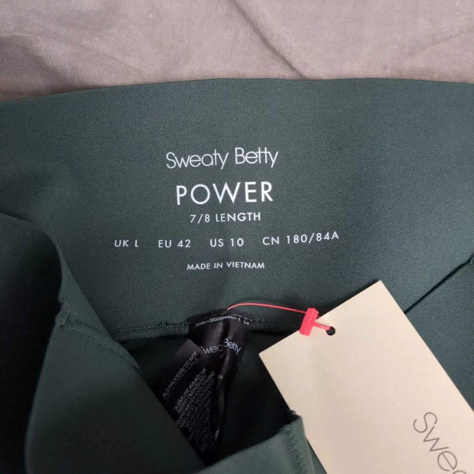 SWEATY BETTY POWER 7/8 LENGTH LEGGINGS – UK L (EU 42, US 10), DARK GREEN
