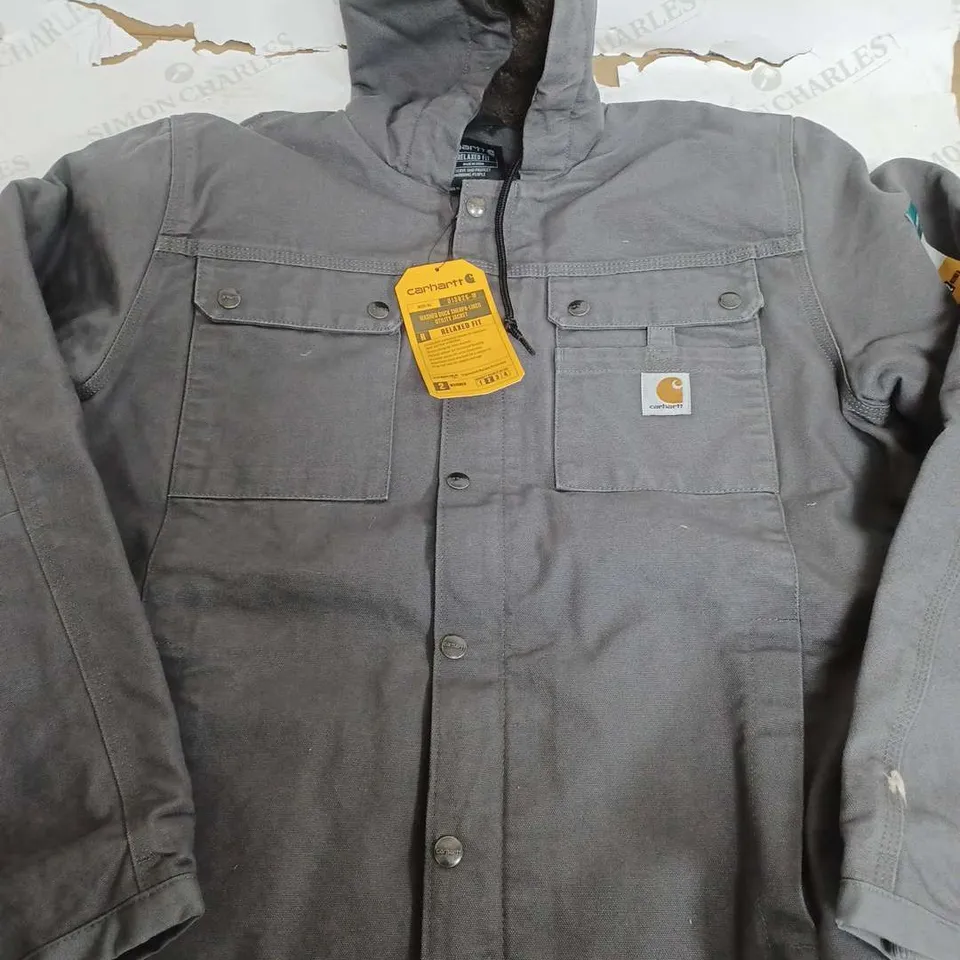 CARHARTT WASHED DUCK SHERPA LINED UTILITY JACKET IN GREY - MEDIUM