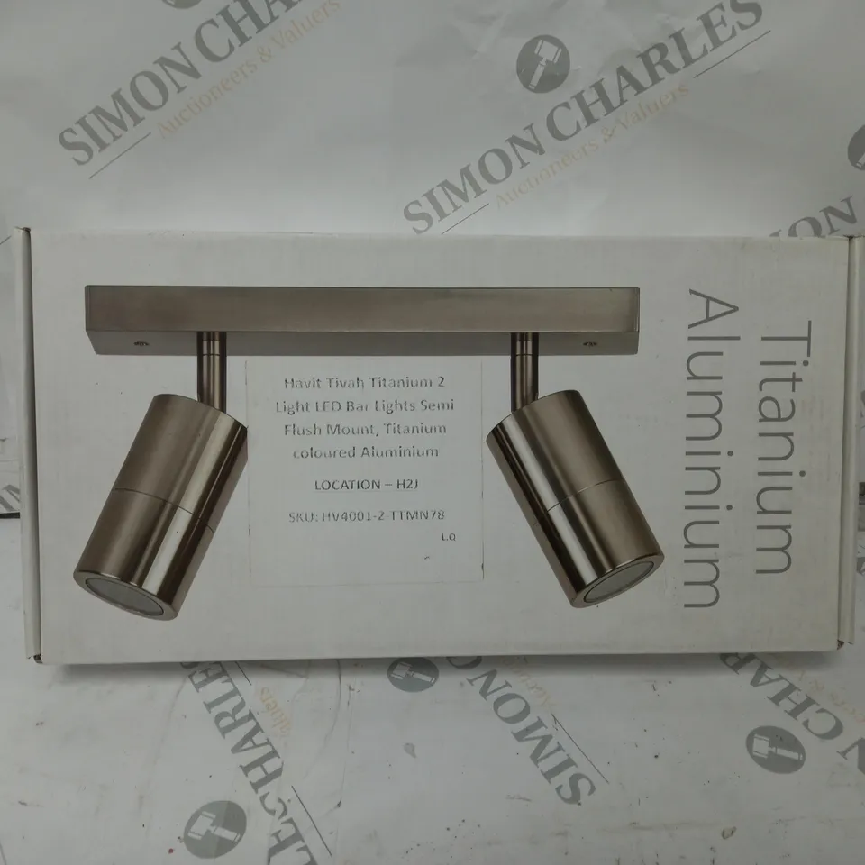 BOXED HAVIT TIVAH TITANIUM 2 LIGHT LED BAR LIGHT SEMI FLUSH MOUNT TITANIUM COLOURED ALUMINIUM 