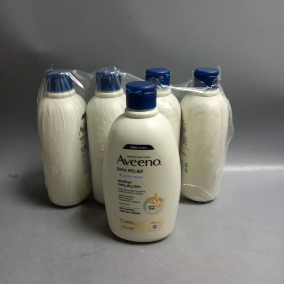 LOT OF 5 AVEENO SKIN RELIEF BODY WASH 500ML
