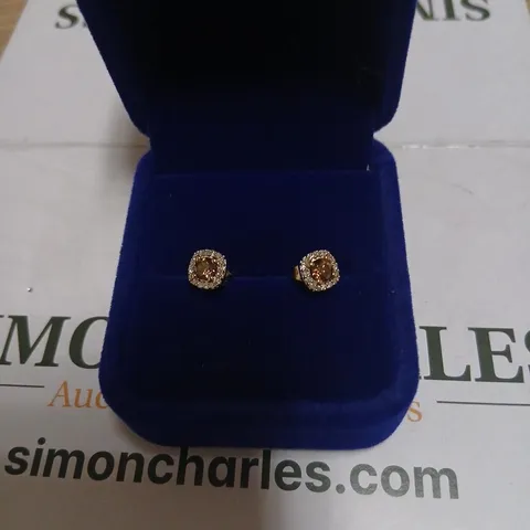 0.50CT CHAMPAGNE DIAMOND AND 0.12CT DIAMOND HALO STUD EARRINGS 9CT GOLD 
