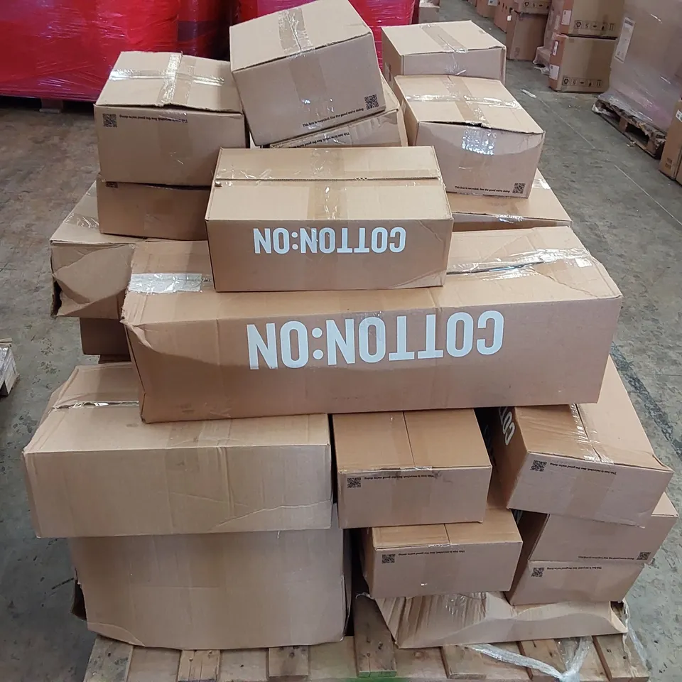 PALLET OF ASSORTED CONSUMER AND HOUSEHOLD PRODUCTS TO INCLUDE; DENIM JEAN SHORTS, TRAVEL PILLOW, PHONE CASES, WOMEN'S CROP COAT, DOG HARNESSES, CHRISTMAS CARDS ECT.